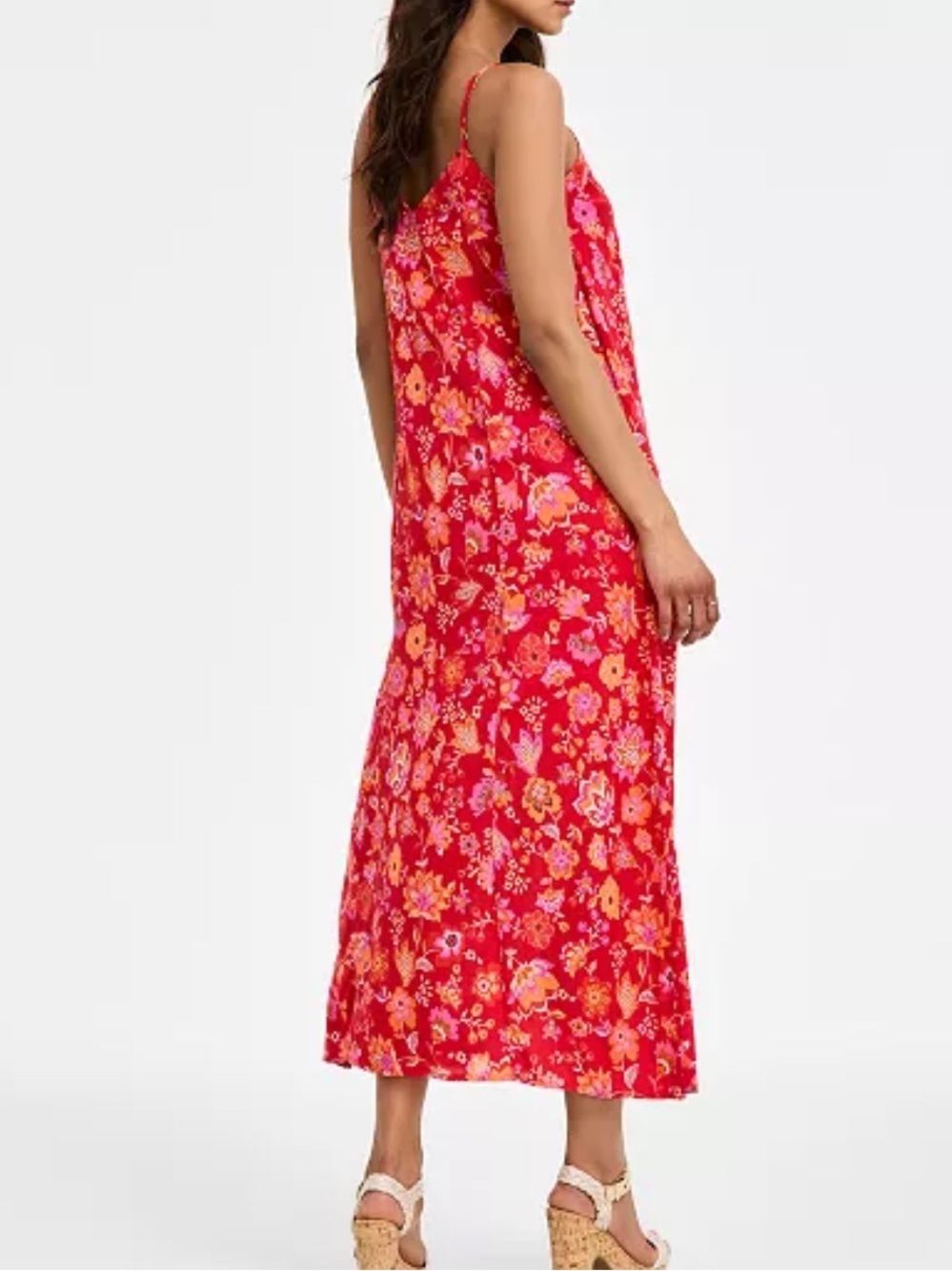 Liverpool Los Angeles Spaghetti Strap Woven Maxi Dress Red Orange Floral Sz M - Picture 12 of 12
